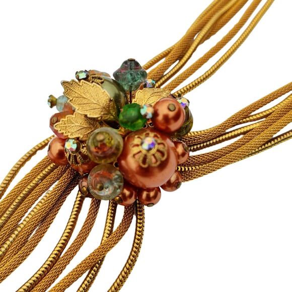 Vintage Aurora Borealis Beads Multi Strand Gold Tone Tie Necklace - Picture 3 of 5